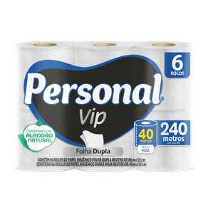 34702 PAPEL HIGIENICO FOLHA DUPLA 40M PERSONAL NEUTRO - 6 ROLOS